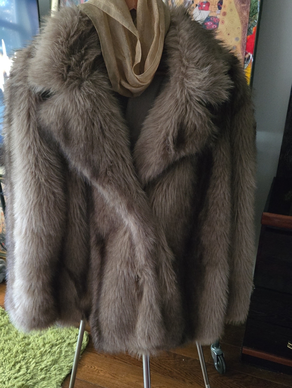 Luxurious Taupe Faux Fur Coat - Women's Jacket